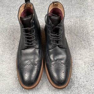 Aston Grey Boots Mens 10 Black Leather Wingtip Laced Ankle High Top Rubber Sole